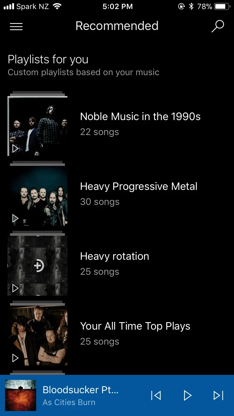 Groove's Recommended tab offering only Playlists for you, built from your own music