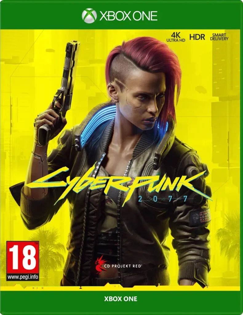 The yellow Xbox One boxed copy, V holding a pistol upright, red hair shaved at one side