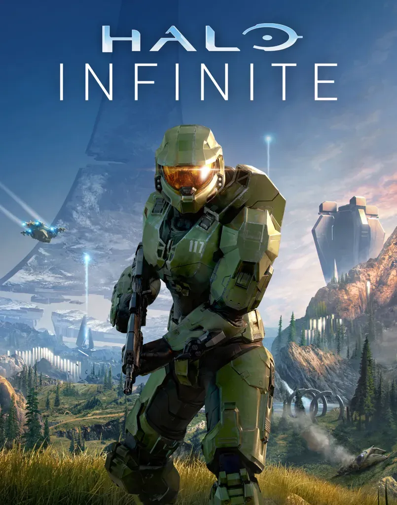 Cover art: Master Chief crouched with a rifle on grassland, the broken ring arcing through the sky behind