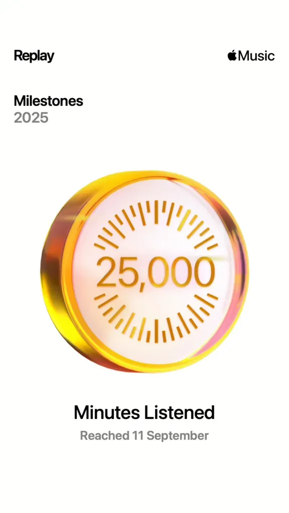 Gold badge, 25,000 minutes listened, reached 11 September