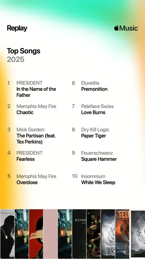 PRESIDENT's Fearless at four, Overdose at five, then Premonition, Love Burns, Paper Tiger, Square Hammer and While We Sleep