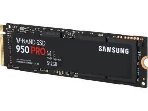 Bare black M.2 stick labelled V-NAND SSD 950 Pro NVMe, 512 GB
