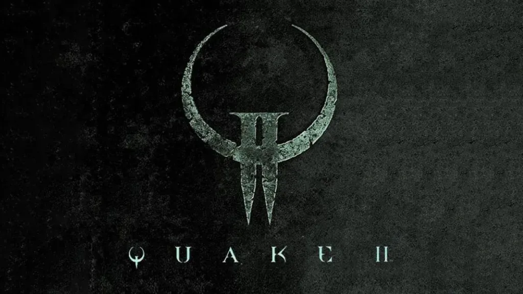 The weathered Quake II logo in mottled green on black