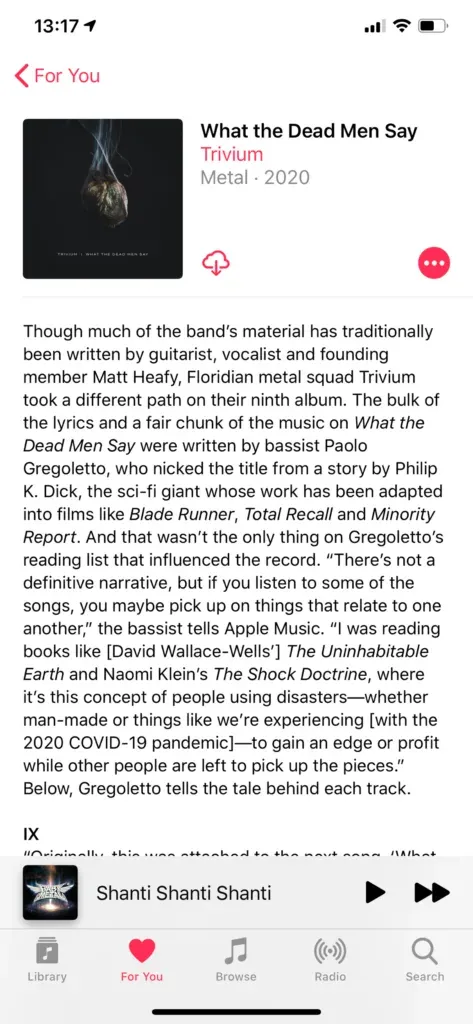 Track-by-track notes for Trivium's What the Dead Men Say, the bassist explaining the album's themes